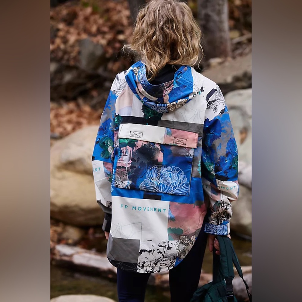 Free People Multicolor Floral Patchwork Hooded Jacket - Blue, Pink, Cream, Green